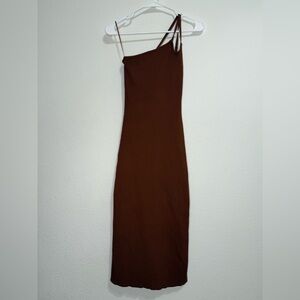 Astr One Shoulder Dress in Deep Brown